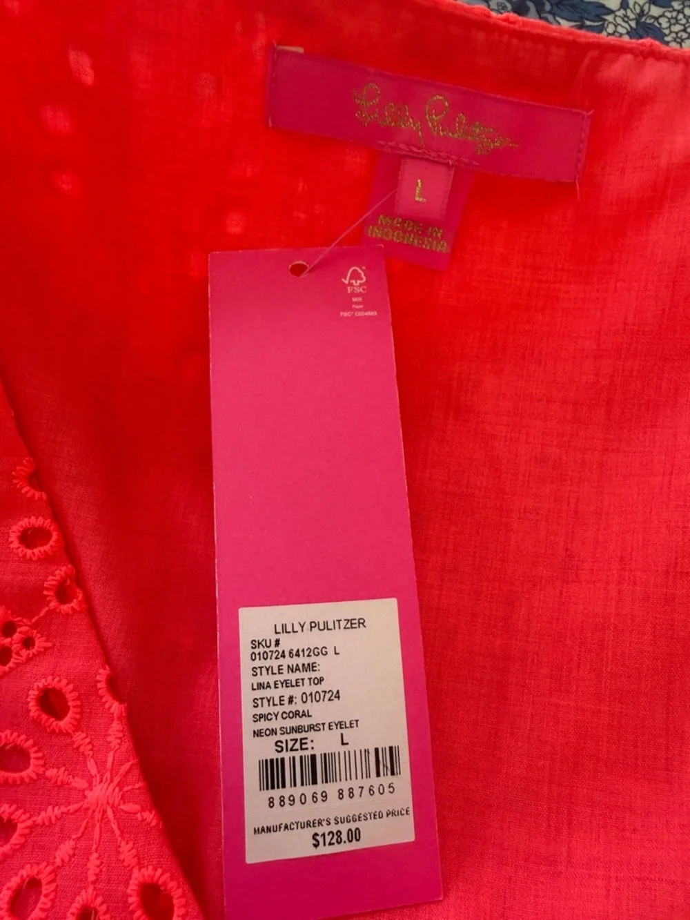 Lilly Pulitzer Neon Coral Eyelet Ruffle Tank - Picture 2 of 3